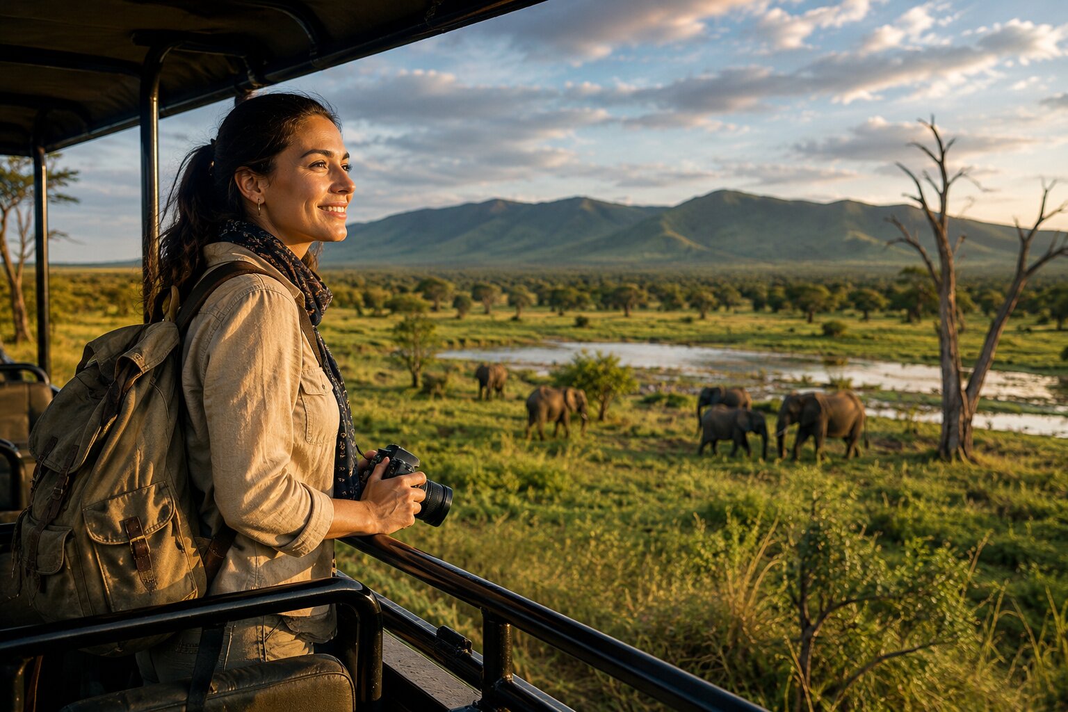 Woman Enjoying Gorongosa National Park Safari