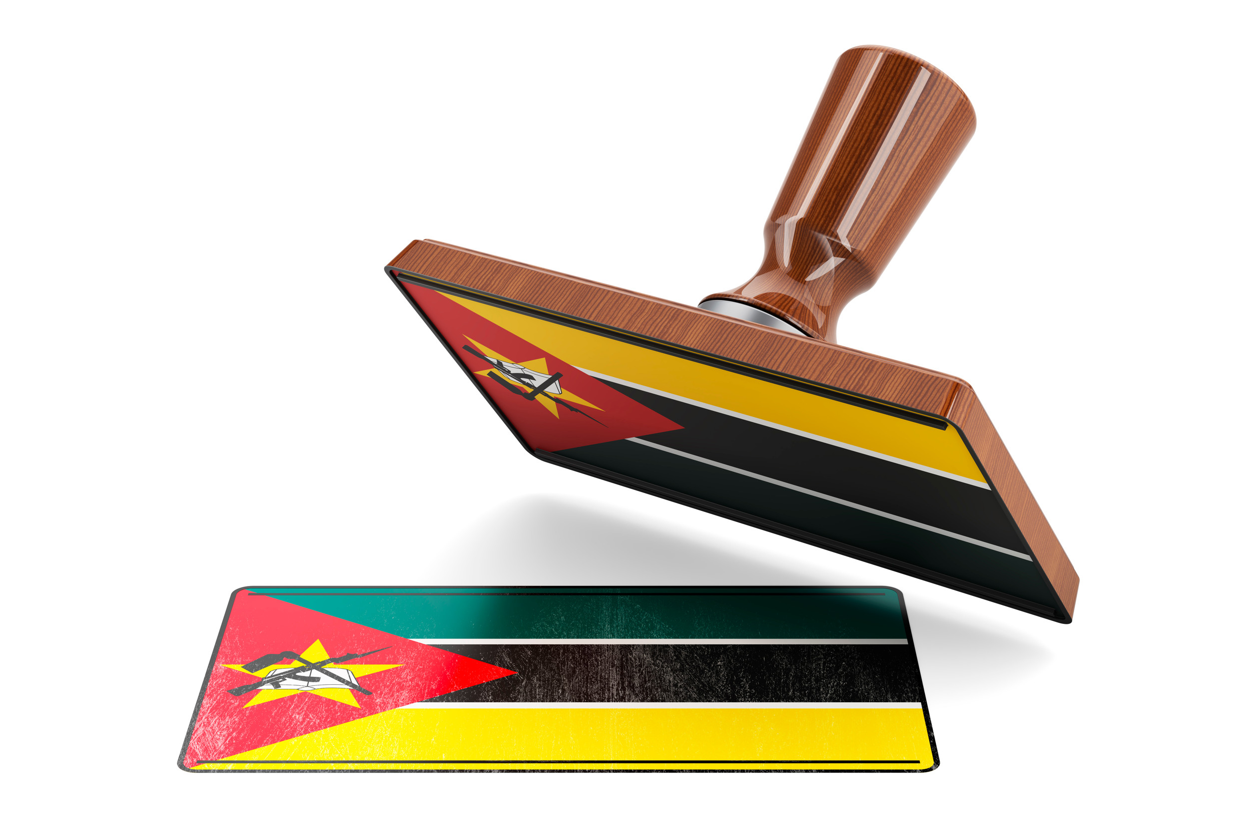 Wooden Stamper Seal With Mozambican Flag 3d Rendering